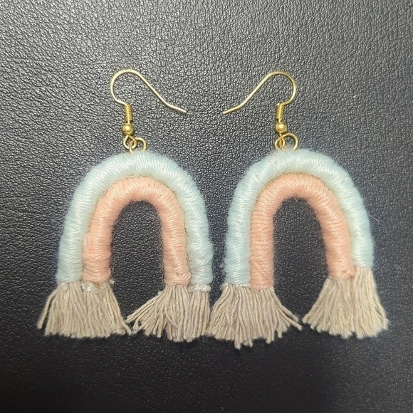 Cutest Rainbow Fabric Fuzzy Earrings - Picture 1 of 2
